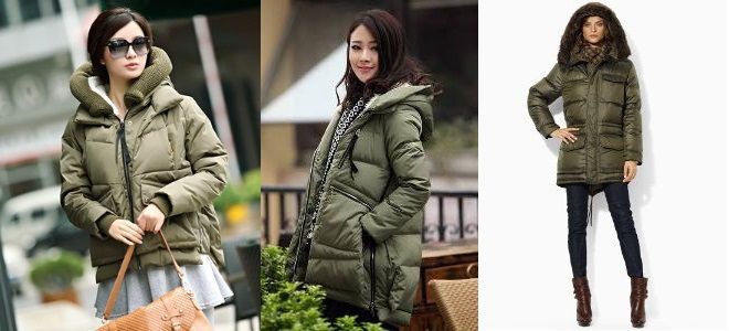 пуховик цвета хаки