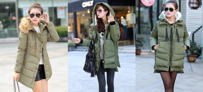 Женский пуховик хаки