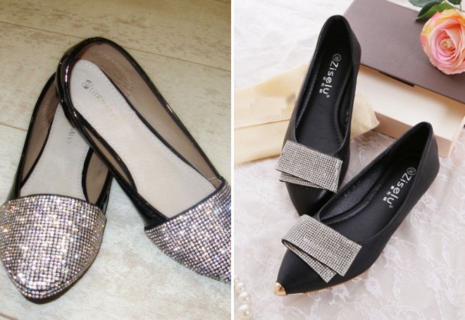 черные балетки со стразами