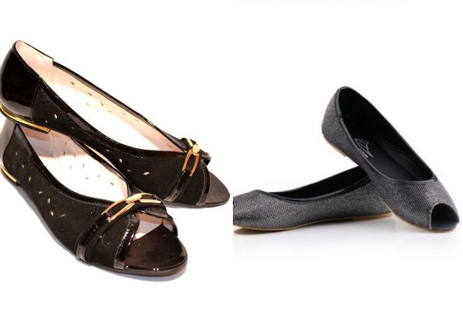 черные балетки с открытым носом
