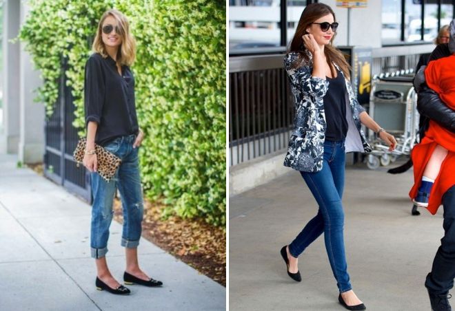 черные балетки с джинсами