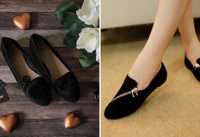 черные замшевые балетки
