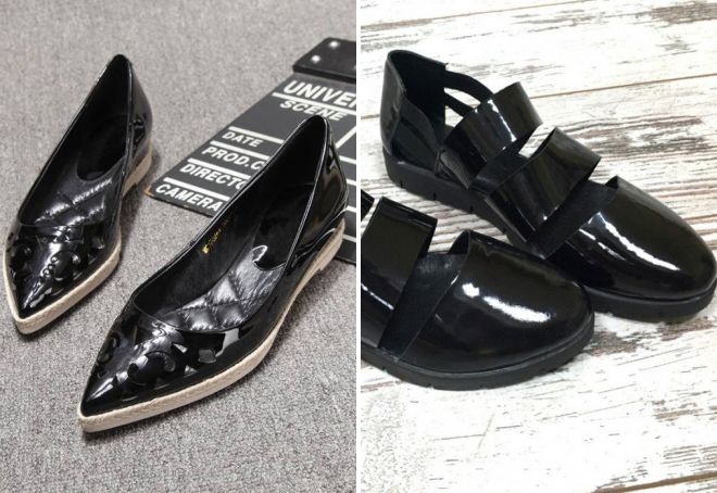 черные лакированные балетки