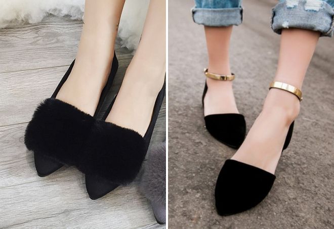 черные балетки с острым носом