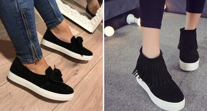 черные слипоны с белой подошвой