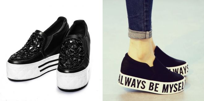 черные слипоны на высокой подошве