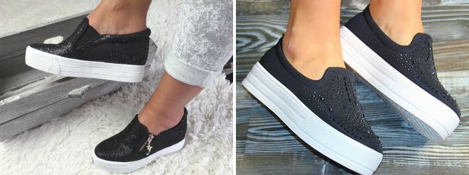 черные слипоны со стразами