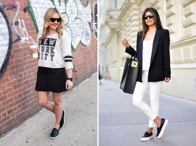 с чем носить черные слипоны