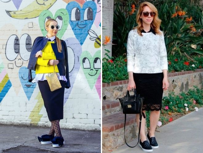  модный лук с черными слипонами