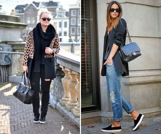 черные слипоны с джинсами 2017 года