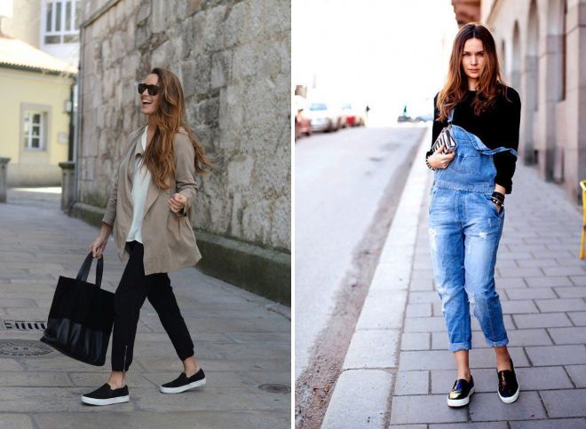 черные слипоны с джинсами 2017