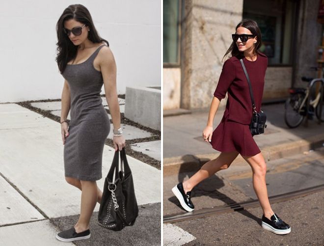 черные слипоны с платьем