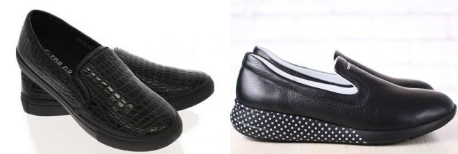 женские черные кожаные слипоны