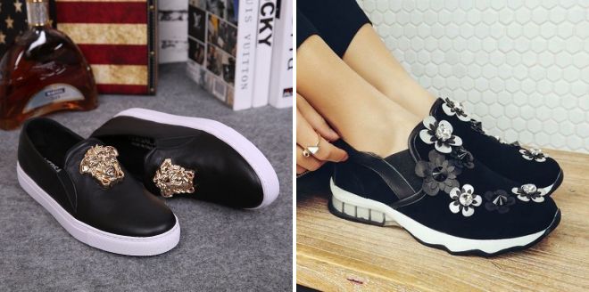 черные слипоны на танкетке