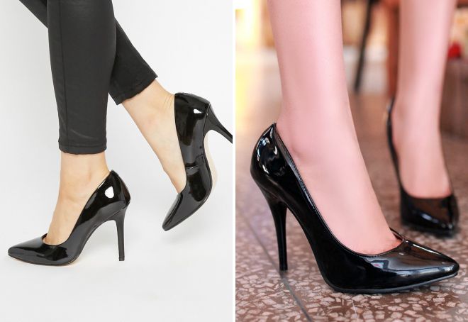 черные лаковые лодочки