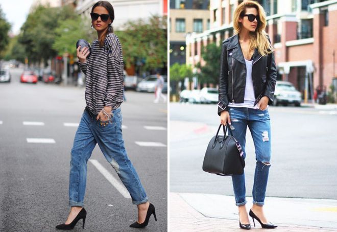 черные лодочки и джинсы