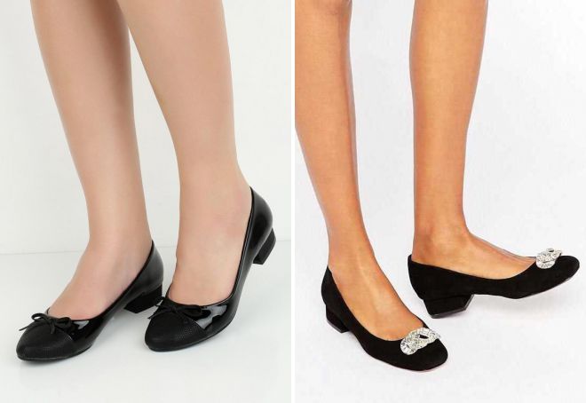 черные туфли лодочки на низком каблуке