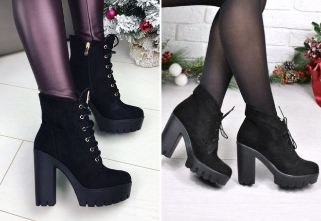 замшевые ботильоны на шнуровке