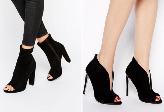 замшевые ботильоны с открытым носом