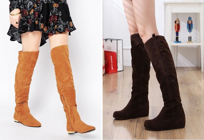 коричневые сапоги без каблука