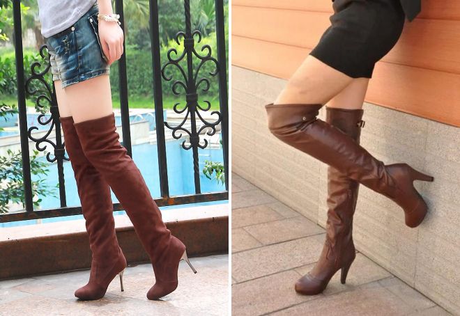 коричневые сапоги ботфорты