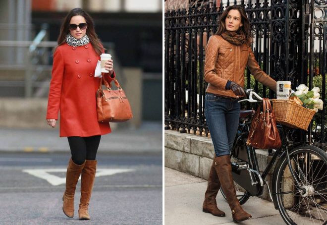 лук с коричневыми сапогами