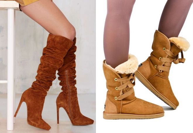 коричневые замшевые сапоги