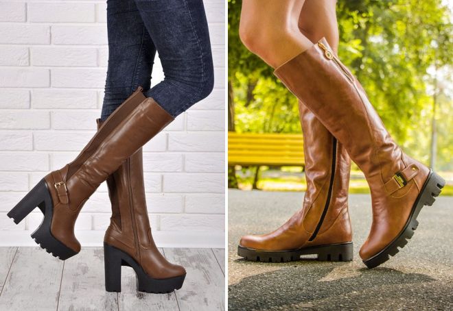 модные коричневые сапоги