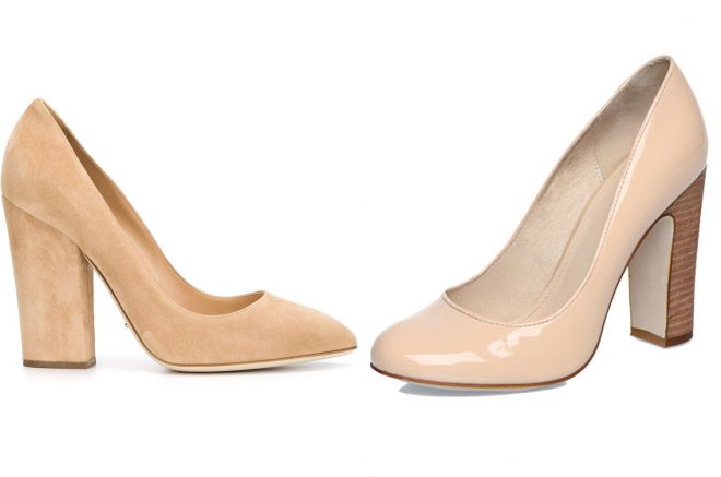бежевые туфли лодочки на толстом каблуке