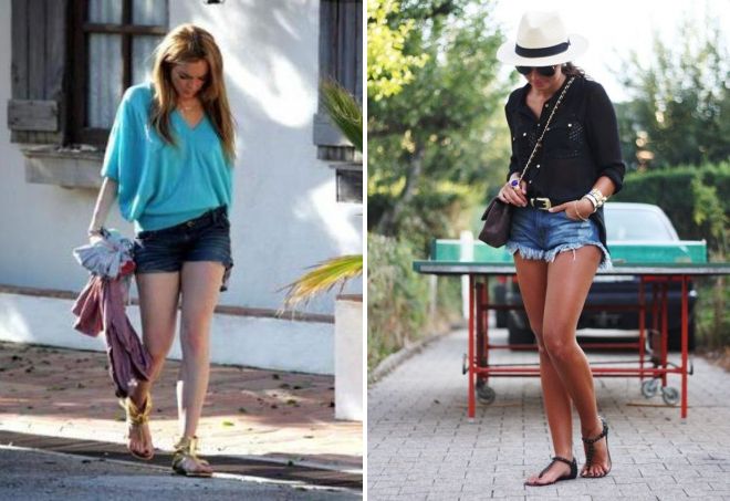 босоножки на плоской подошве с шортами