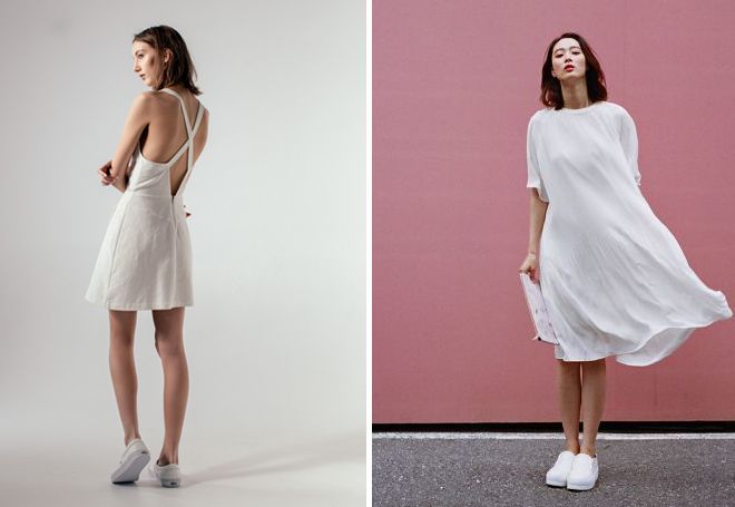 белые слипоны с платьем