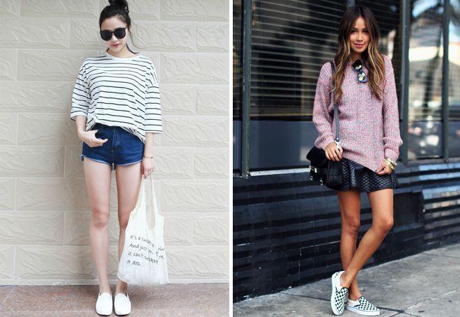 белые слипоны с шортами