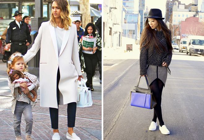 белые слипоны с верхней одеждой