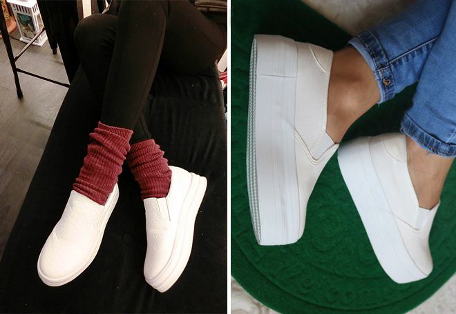 белые слипоны на платформе