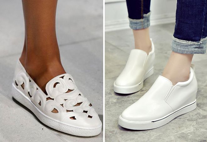 белые кожаные слипоны