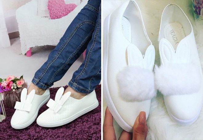 белые слипоны с ушками