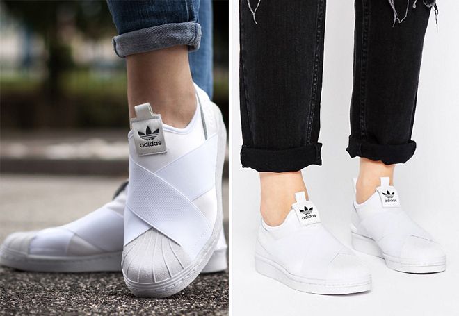 белые слипоны Адидас