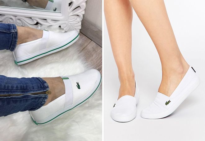 белые слипоны Лакост