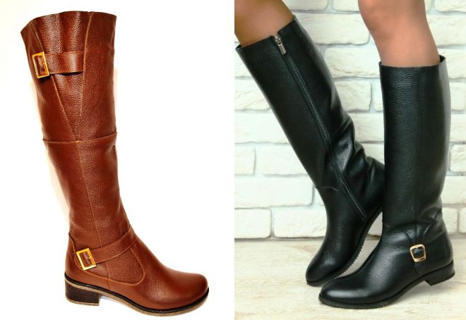женские кожаные сапоги на зиму