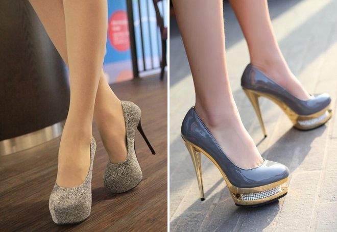 туфли на шпильке серого цвета