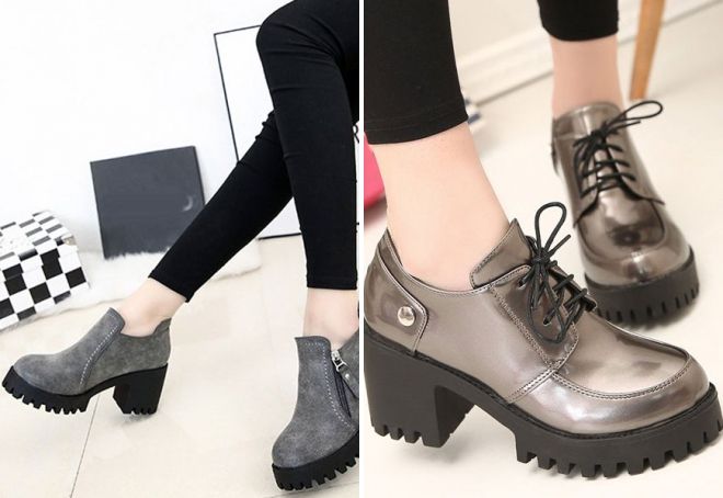 серые туфли на тракторной подошве