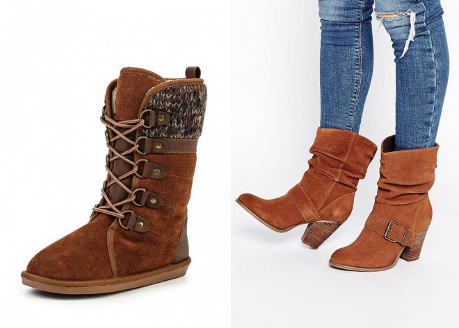 коричневые замшевые ботинки