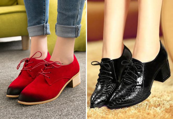 женские оксфорды на каблуке