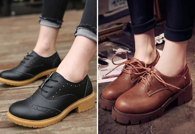 женские оксфорды на толстой подошве