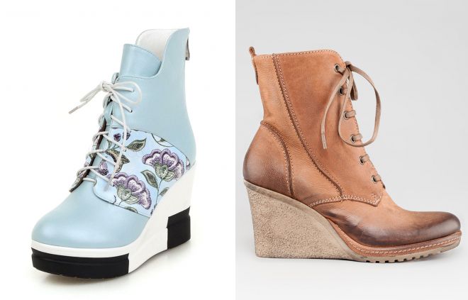 кожаные ботинки на танкетке