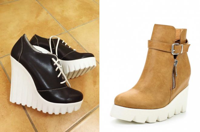 ботинки на танкетке и тракторной подошве