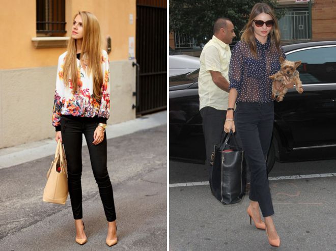 с чем носить бежевые туфли лодочки