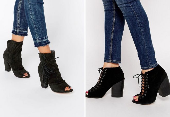 ботильоны с открытым носом на толстом каблуке