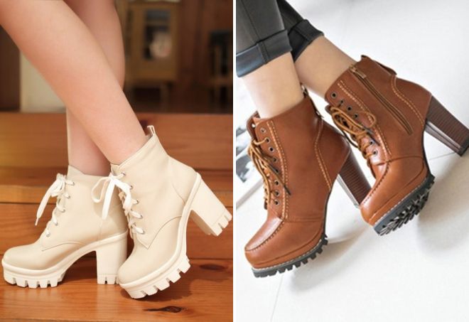 кожаные ботильоны на толстом каблуке