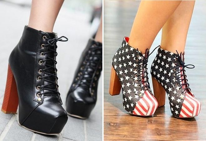 ботильоны на толстом каблуке со шнуровкой